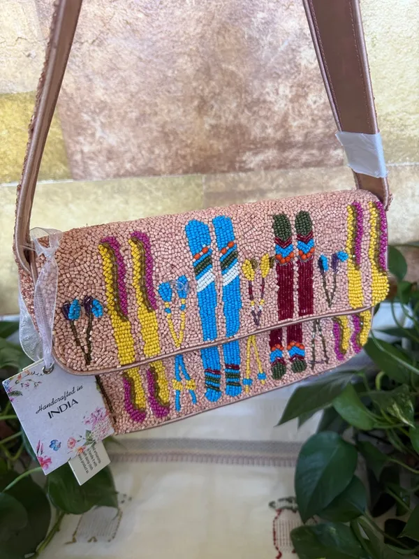 NEW Made In India Sundown Beaded Ski Print Multi-Color Handcrafted Shoulder Bag - Image 2