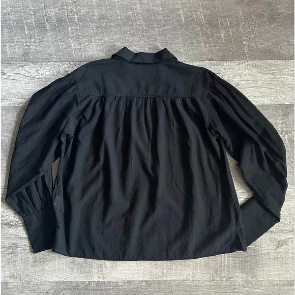 Madewell NEW Easy Long Sleeve Popover Shirt Womens S Black Collared Split Neck - Image 5