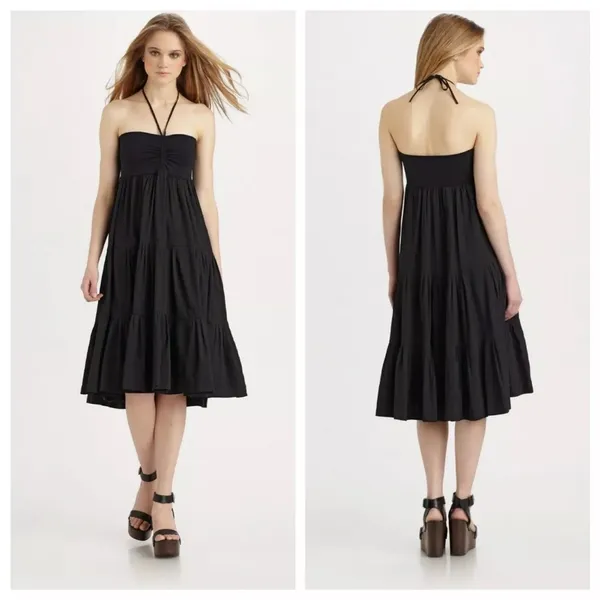 Theory Melcia black linen halter tiered cover‎ up dress One Size Fits Most - Image 2