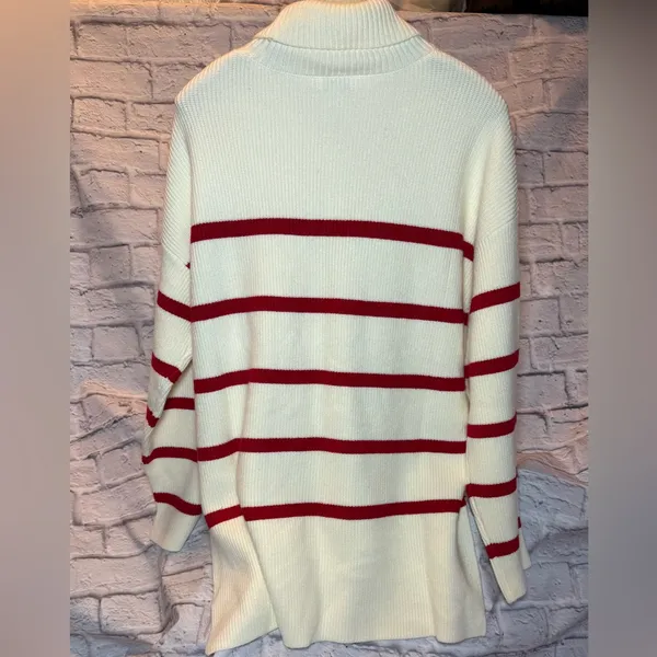 The Drop Striped Turtleneck Sweater - Cream and Red - Image 2