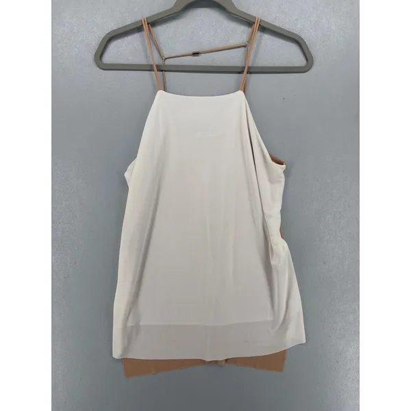Zara Camisole Women L Tan Cream Layered Spaghetti Strap T-Back High Low Top - Image 2