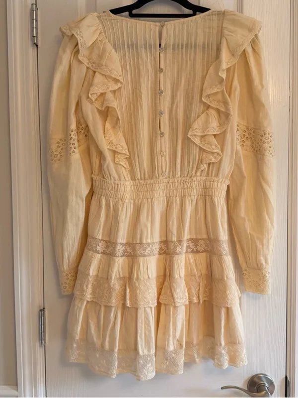 LoveShackFancy Santorini Mini Dress Small Cream Ivory Lace Ruffle Cottagecore‎ - Image 6