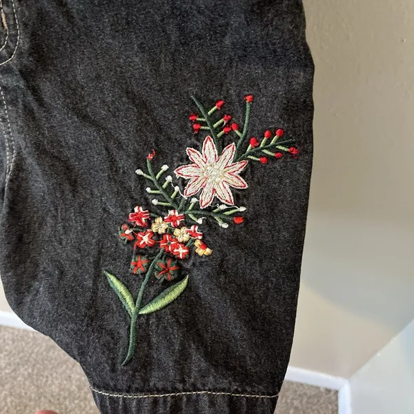 Route 66 Vtg Denim Overall Shorts Black Grey Embroidered Y2K Kid Core Grunge‎ Goth 90s - Image 4