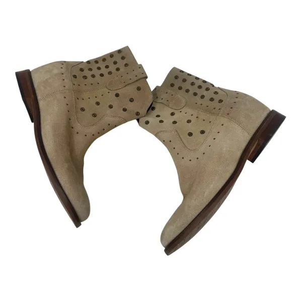 Kanna Studded Suede Ankle Boots Beige Leather Western Style Size 38/8 - Image 5