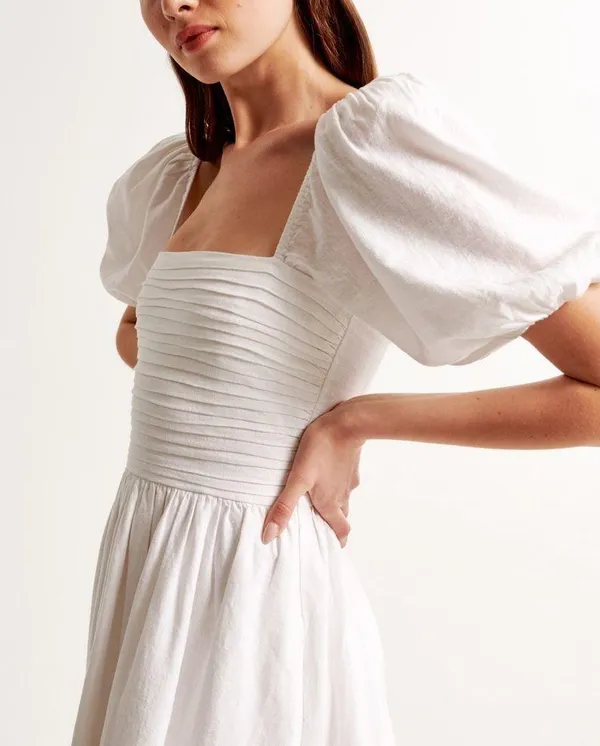 The A&F Emerson Linen-Blend Puff Sleeve Midi Dress size M - Image 3