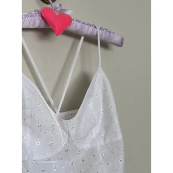 Handmade White Eyelet Lace Tank Top w Lace Trim Coquette Ruched Back - Image 5