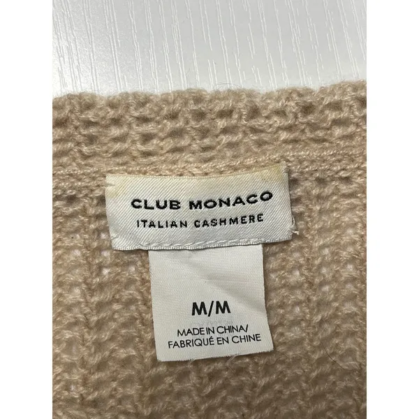 Club Monaco Italian‎ Cashmere Open Knit Sweater Beige M Medium Loose Fit - Image 3