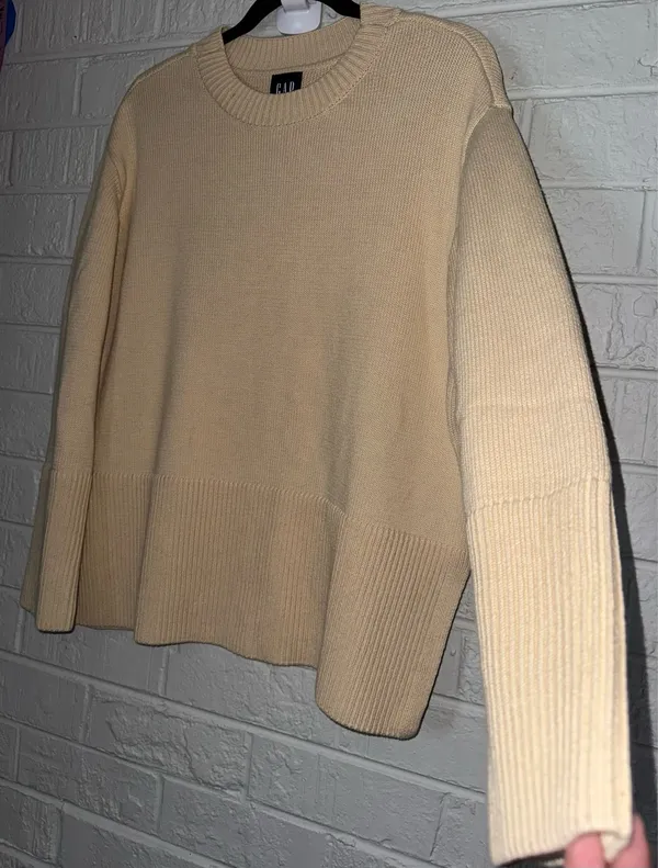 GAP Women's Knit Cotton Sweater Pull over Long Sleeve Taupe Sz M ✨ - Image 5