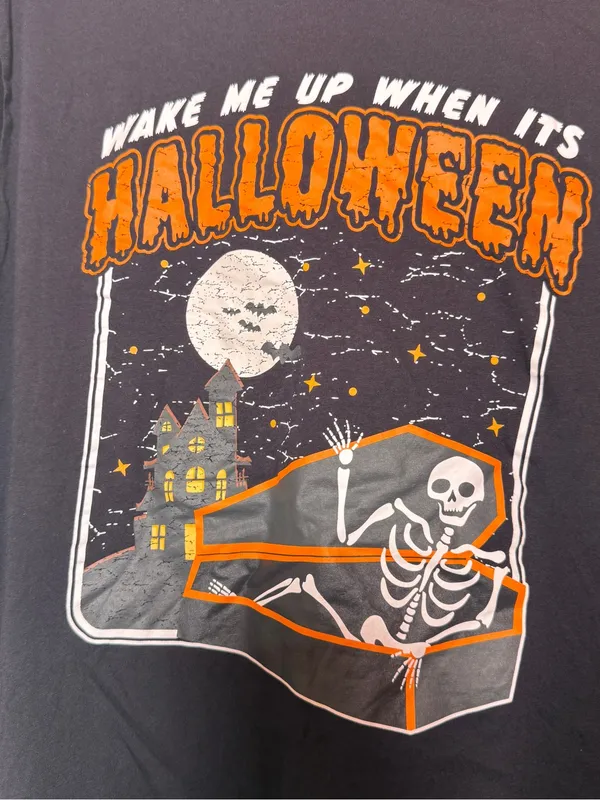 Celebrate It Wake Me Up When It's Halloween Graphic Tee - Black & Orange XL - Image 2