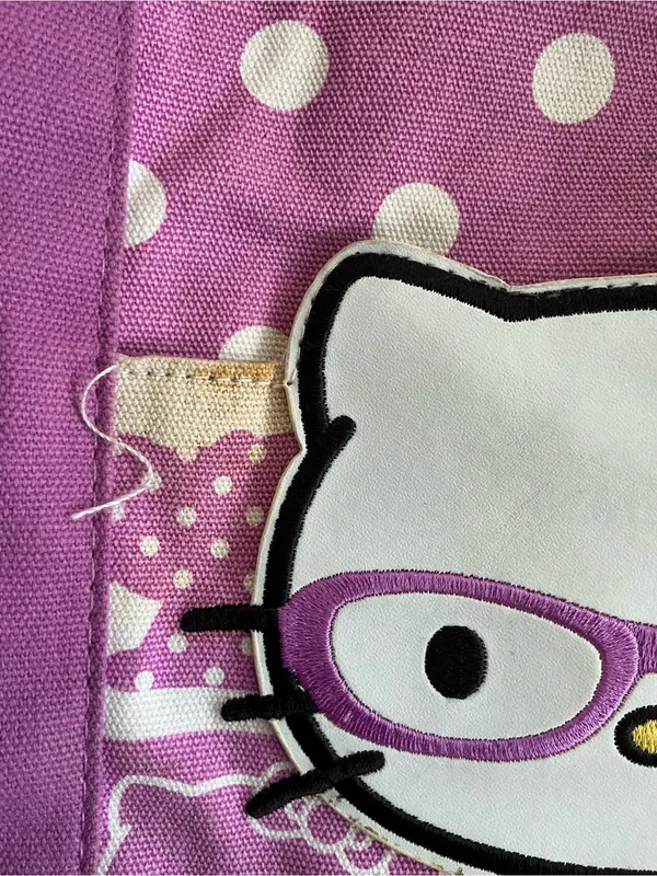 Rare Vintage Sanrio 2010 Hello Kitty Cotton purple nerd Large Tote Handbag Bag - Image 2
