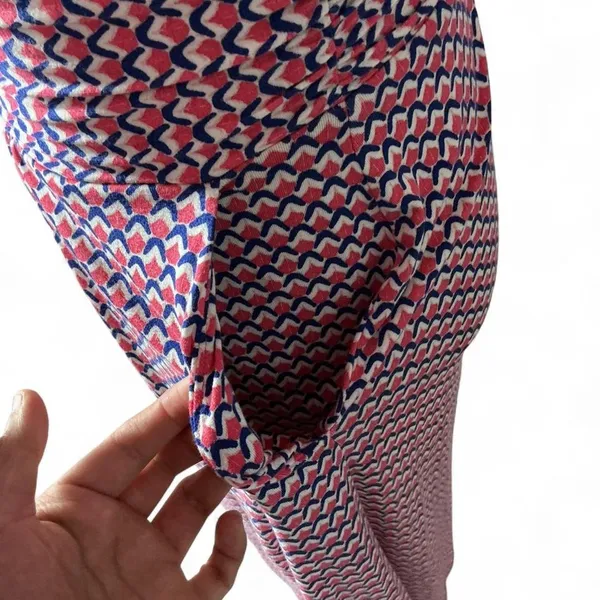 Boden Amelie Jersey Women's Pink Blue Zigzag Print Smocked Waist Dress Pockets‎ - Image 4