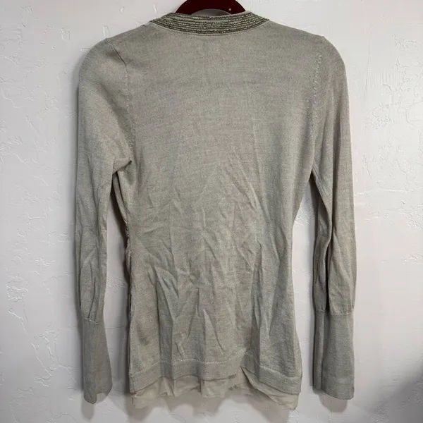Ann Taylor Loft Taupe Beige Long Sleeve Cardigan Sweater SZ Small JEWLED V NECK - Image 5