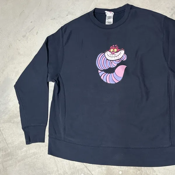 Vintage Disney Store SZ XL Cheshire Cat Sweatshirt Alice In Wonderland Blue Y2K - Image 3