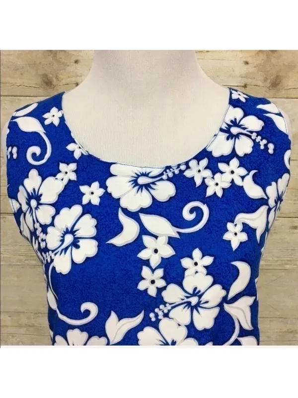 Tropical floral hibiscus print fringed rayon sleeveless dress size S - Image 3