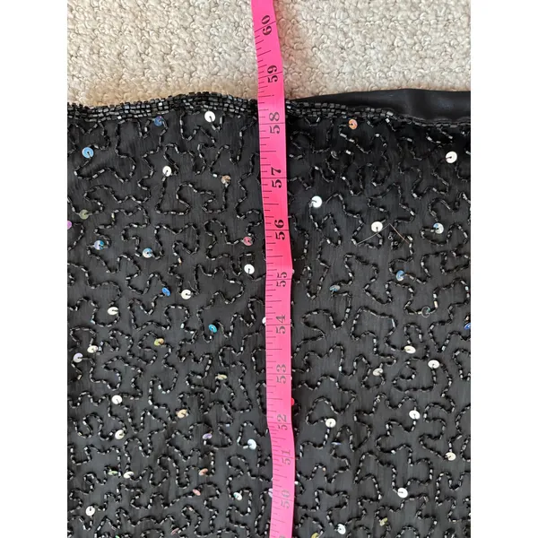 NWT Vintage Stenay Beaded Maxi Dress 14 Black Silver Sequin Silk Evening Gown - Image 10