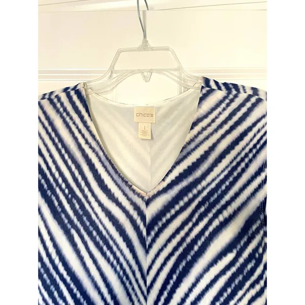 Chico's Striped Slit Maxi Dress Blue White Size 1 US 8 Medium - Image 4