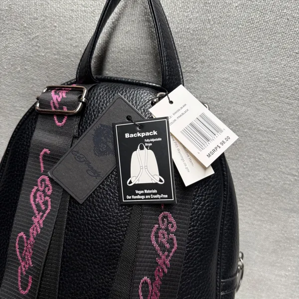 Ed Hardy Mini Backpack Pink‎ Black Skull Rhinestone Y2K NWT Vegan Leather - Image 3