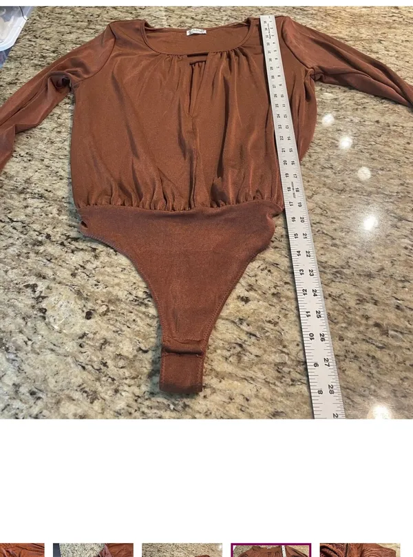 Free People Kaya Rust Brown Long Sleeve Cutout Bodysuit S - Image 5