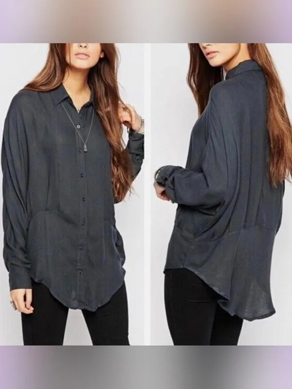 Free People Slate Grey True Affection Button Down Shirt - Image 2