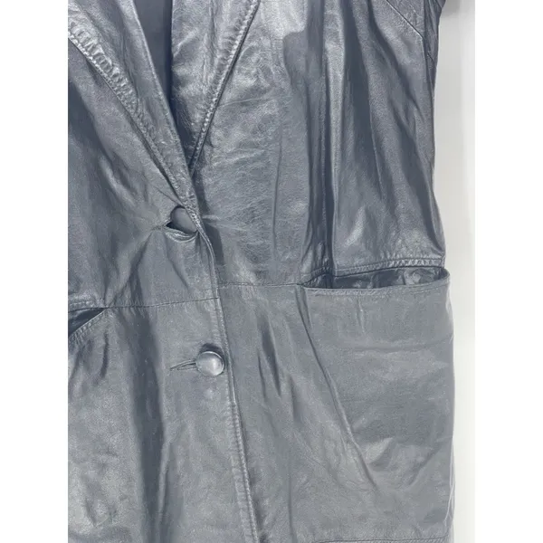 Vtg WOMENS COMINT LONG‎ BLACK LEATHER COAT SIZE Medium - Image 6