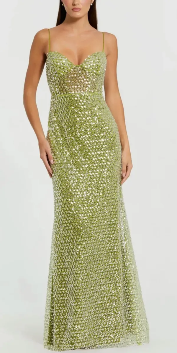 Mac Duggal Green Embellished Bustier Column Gown - Image 2
