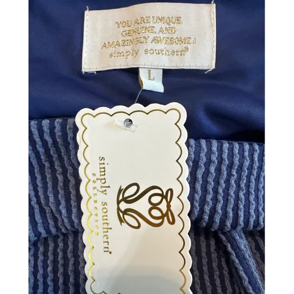 Simply Southern Blue Striped Seersucker Tiered Babydoll Dress Square Neck‎ Large - Image 3