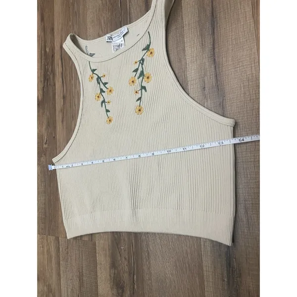 ZARA‎ SEAMLESS EMBROIDERED TOP | ZARA SUNFLOWERS Sz XS - Image 10