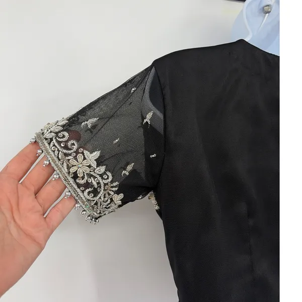 Embroidered Choli Beaded Blouse Top Sz Small Formal Wedding Festival Black Mesh - Image 7