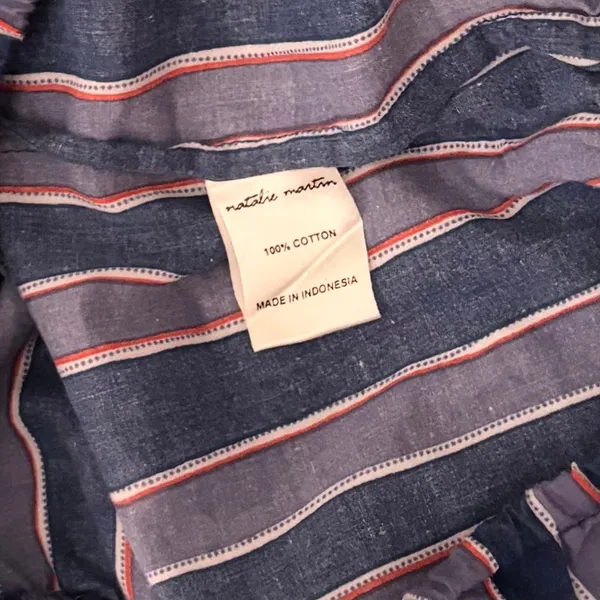 NATALIE MARTIN Amelia Top Batik Stripe Navy Cotton Tassel Tie Blouse Top Small - Image 13