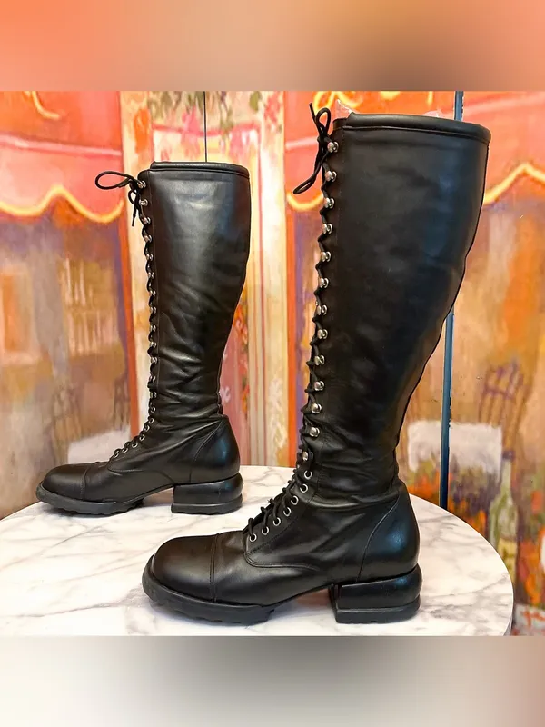 John Fluevog Unity Skiprope Tall Lace-Up Boots Black 8.5 GUC - Image 3