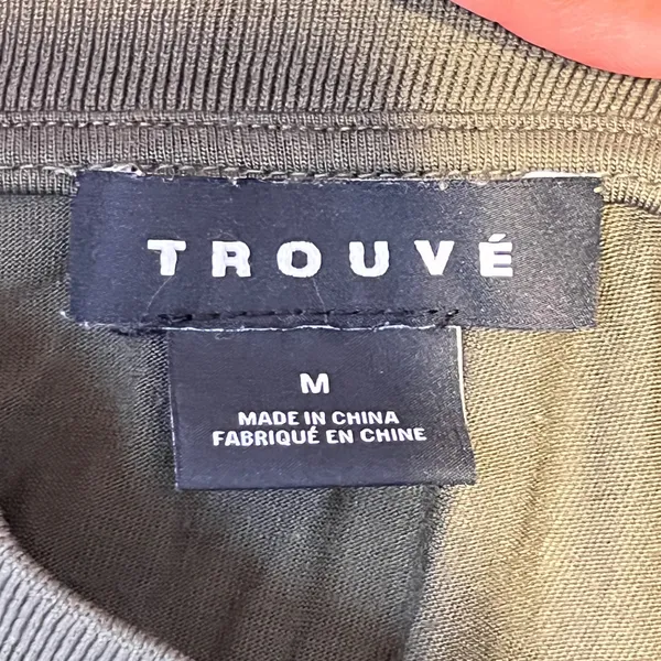 980 | Trouve Mixed Media Mock Neck Sleeveless‎ Chevron Tank Olive Green Womens M - Image 5