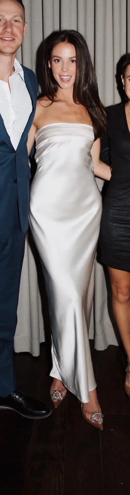 Rehearsal Dinner white satin dress with open back - Image 2