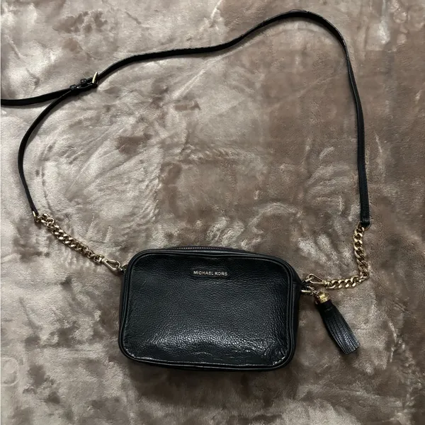 Michael Kors Black Leather Crossbody with Gold Chain and Tassel - Image 14