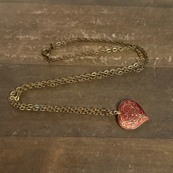 Vintage MMA Renaissance enameled Niello heart pendant necklace - Image 5
