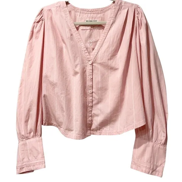 Free People‎ Farmhouse Fresh Baby Pink Slouchy Oversized Cotton Top Small NWT - Image 4