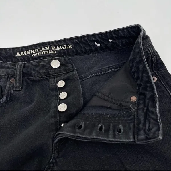 AMERICAN EAGLE Skirt Black Denim Jean Skirt Button Down Fly Mini Short Size 6 - Image 4
