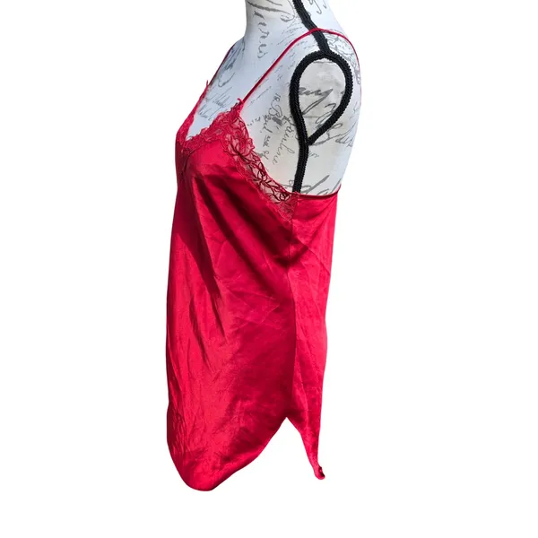 Victoria's Secret Gold Label Vintage Red Satin Lace Trim Chemise Slip Dress S - Image 3