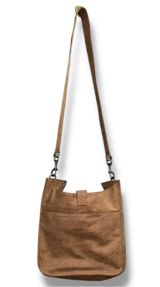 Crossbody purse with removable strap snap closure pocket brown black interior - Image 3
