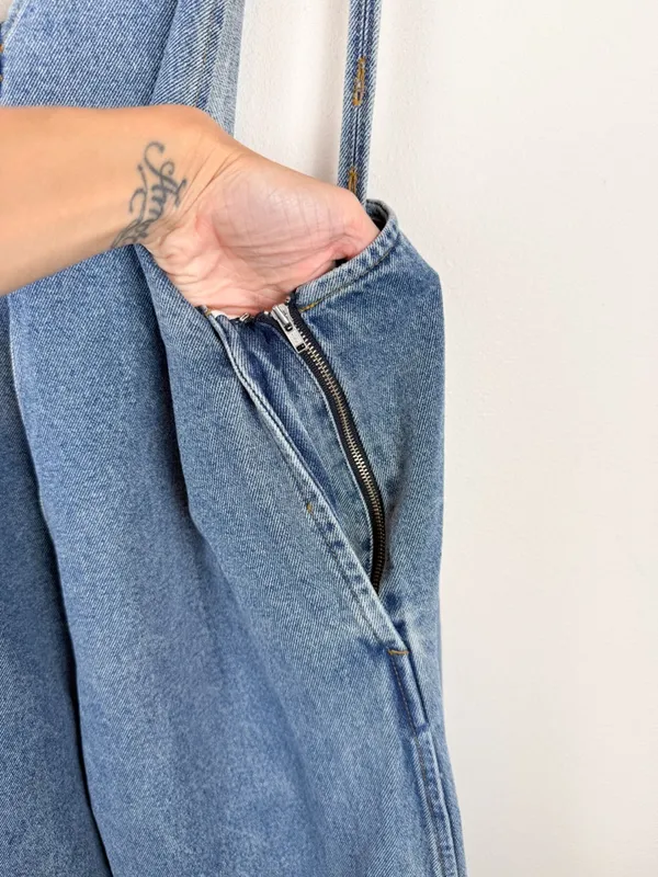 Lel Lab Denim Wide Leg Jumpsuit Baggy Plunging Neck Open Back Size 38/ Medium - Image 12