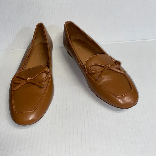 J. Crew Tan Brown Leather Slip-On Bow Loafers Dress Shoes Women's Size 6.5 - Image 2