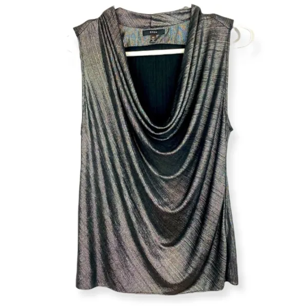 DREW Draped Neck Metallic Gray Sleeveless Top - Image 3