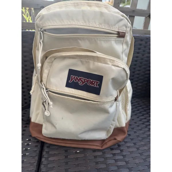 JanSport Beige/Brown Solid Backpack Zip Closure Outer & Bottle Pockets - Image 9