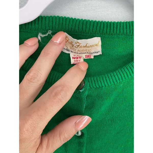 Fully Fashioned Womens Cardigan Green Cable Knit Button Front Size 36 - Image 4