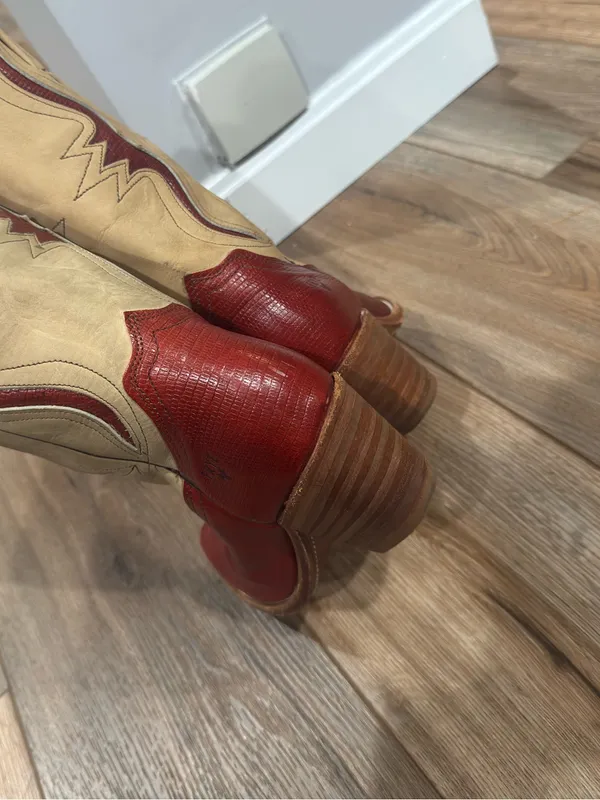 FRYE Vintage 1970s Red Genuine Lizard Tan Leather Western Cowboy Boots | Sz 5.5 - Image 3