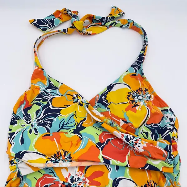 Lands' End Women's Halter Neck Tankini Swim Top Size 4 Multicolor Floral Print - Image 3
