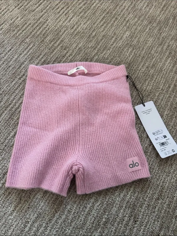 ALO Yoga Wool Cashmere Ribbed Noble Short in Pink Marshmallow - Image 2