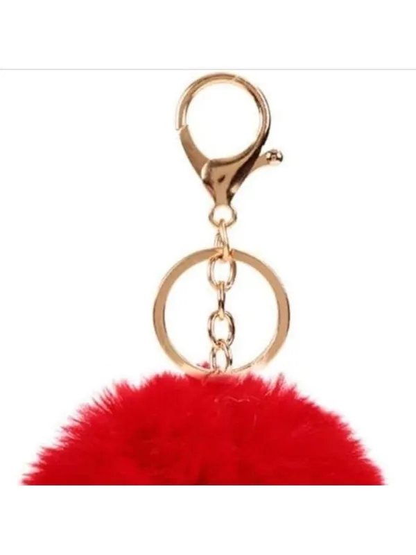 Red Faux Fur Pom Pom Keychain Bag Charm - Image 2