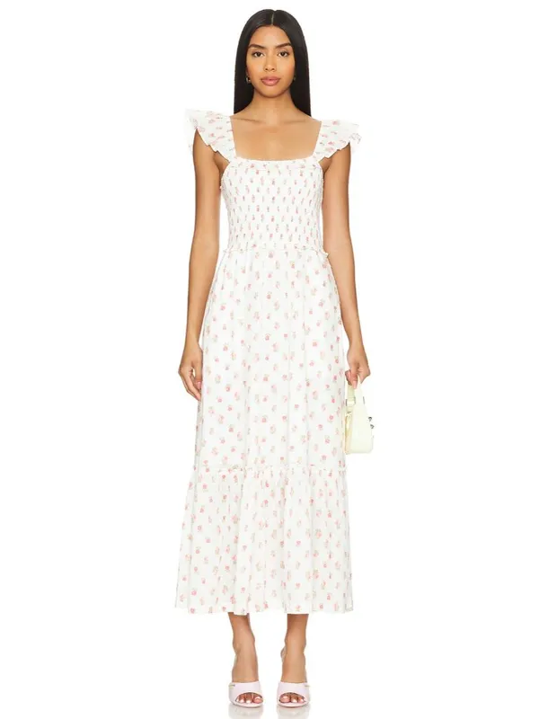 NWT LoveShackFancy Guinevere Maxi in Cerise Pink Floral Cotton Smocked Dress XS - Image 2