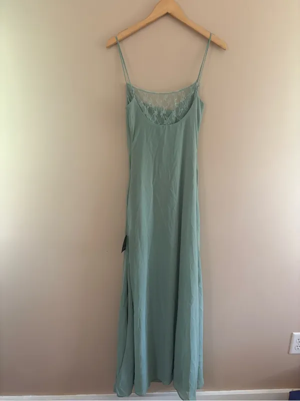 Lulus Eliora Sage Green Lace Cowl Neck Chiffon Maxi Dress Size Small NWT Formal - Image 5