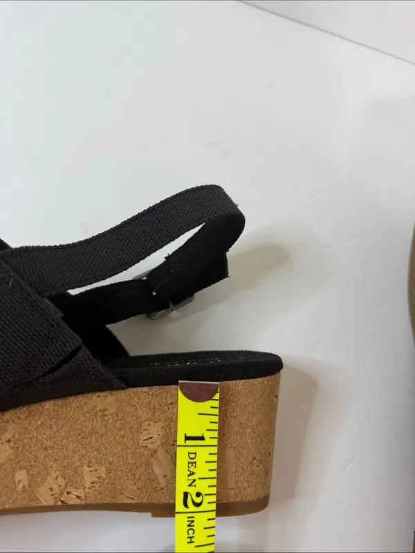 Toms Black Fabric Cork Wedge Sandals with Slingback - Image 9